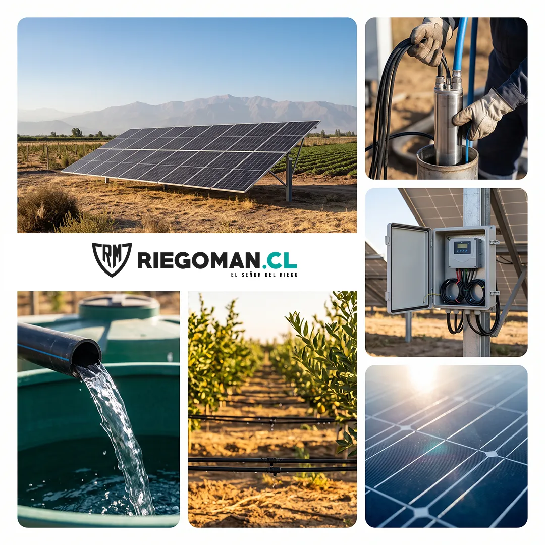 Técnico de RiegoMan instalando una bomba solar con paneles fotovoltaicos en una parcela