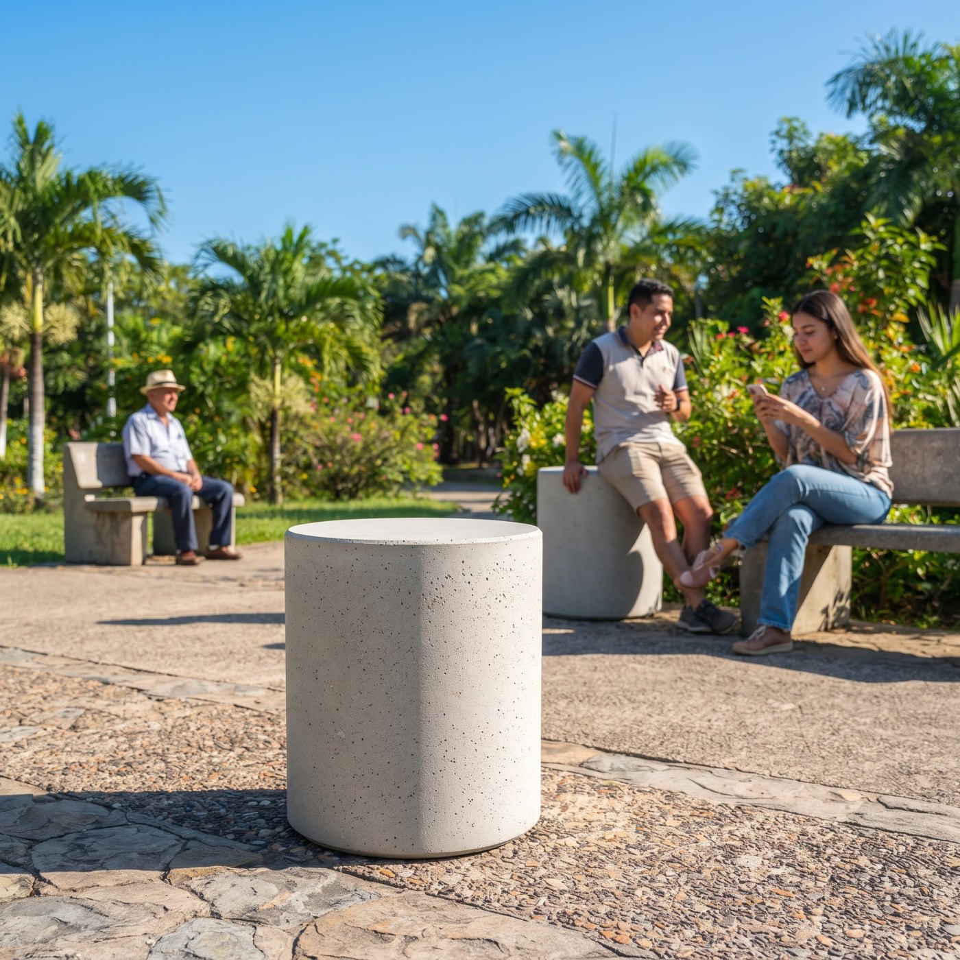 Asiento Cilindro de hormigón · Mesas y asientos