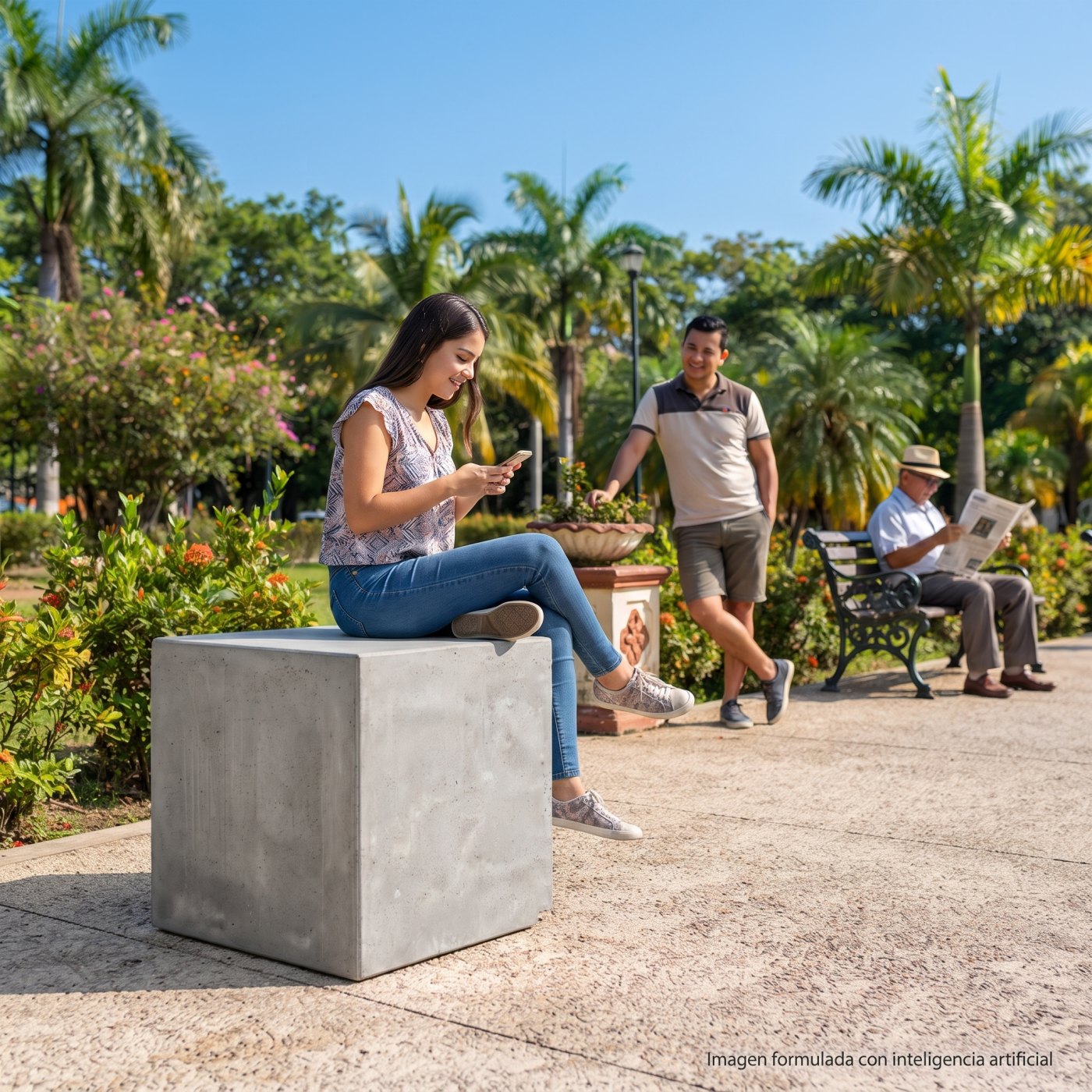 Asiento Cubo de hormigón · Mesas y asientos